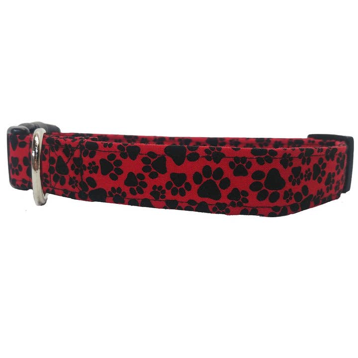 Red With Black Paws Buckle Collar for wholesale by Buddy and Friends