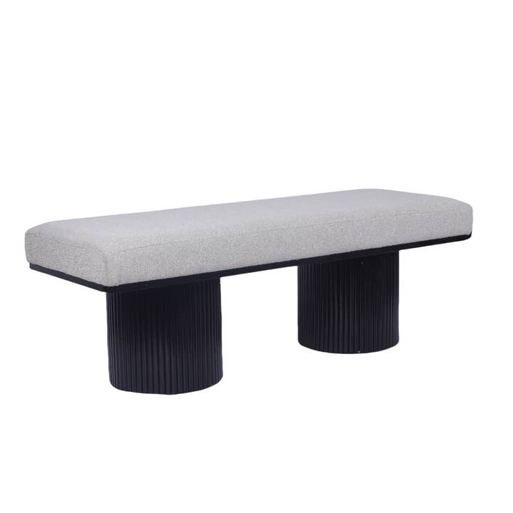 Light Grey Contemporary Upholstered Bench with Black Chunky Legs for wholesale on Faire4