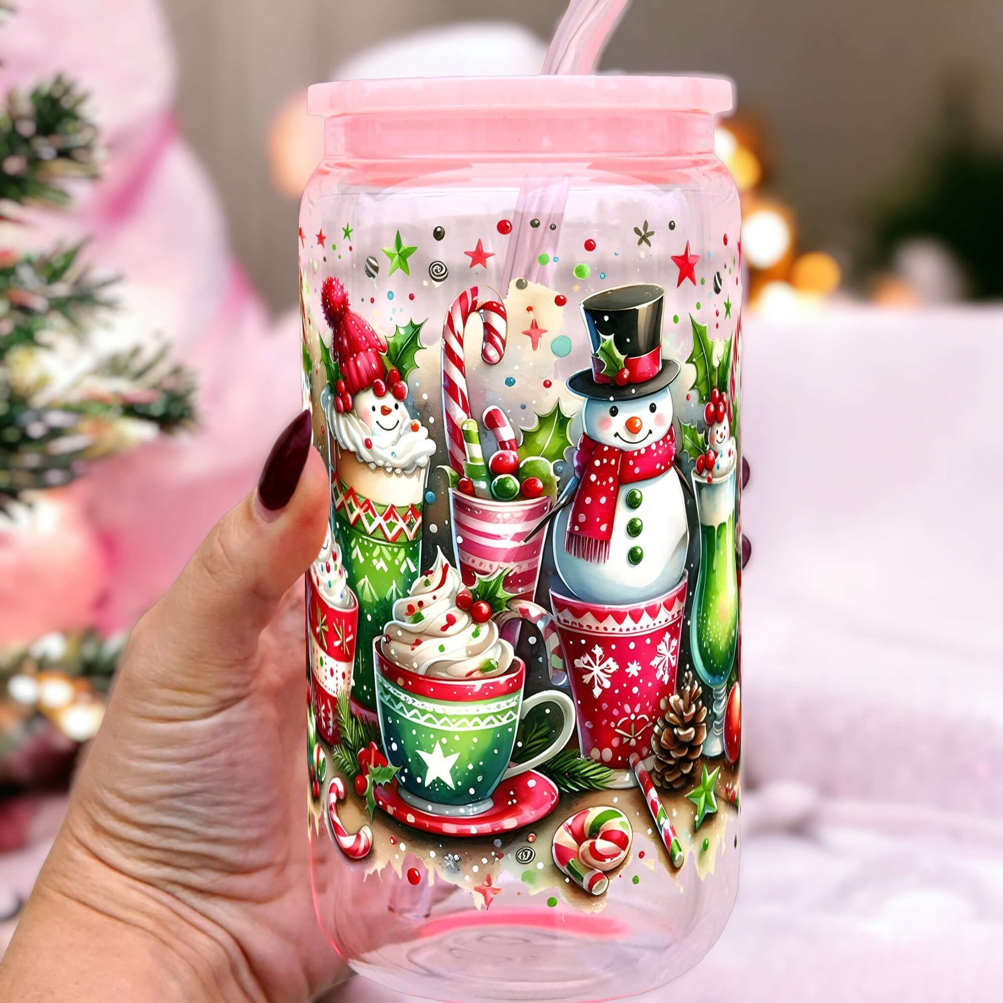 Sip-Sip Hooray! - Vendita all'ingrosso Bicchiere/tazza - Tazza con Coperchio e Cannuccia a Forma di Pupazzo di Neve Festivo2