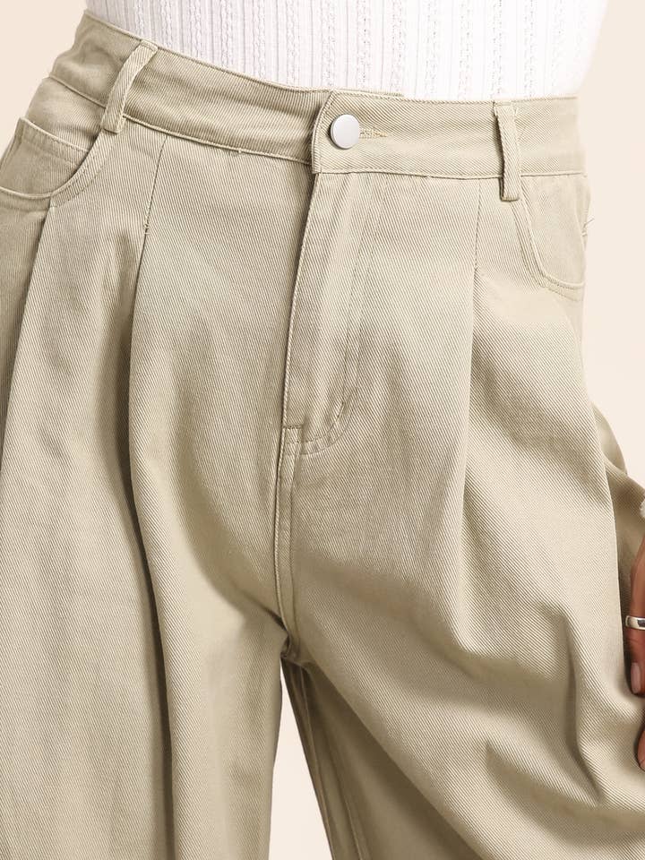 Khaki Wide-Leg Cotton Twill Trousers - REF 90119 for wholesale on Faire1