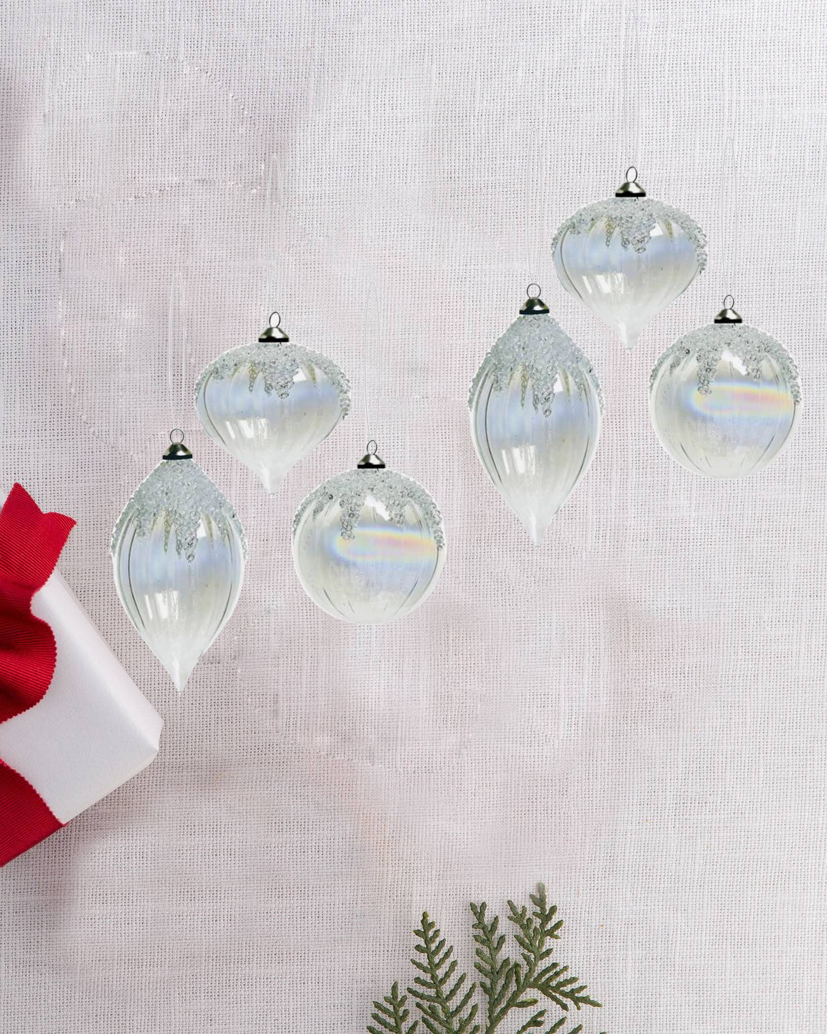 Silk Flower Depot - Wholesale Ornament Set - Set of 6 Snow Cap Iridescent Swirl Ornament4