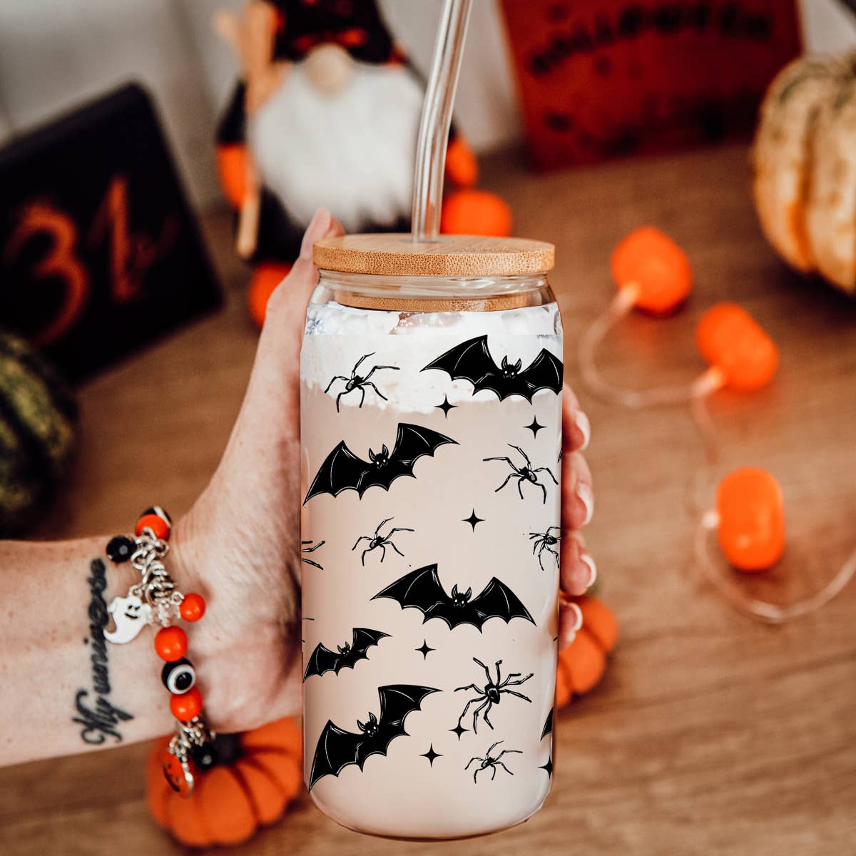 Gia Roma - Wholesale Drinking Glass/Cup - Bat Halloween Kitchen Glass Cups 20oz, Modern Fall Tumblers22