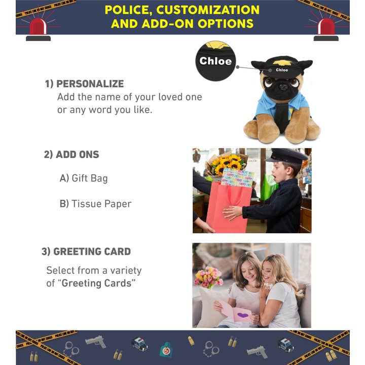 Cota Global – Peluche - Crianças e bebés por atacado – Pelúcia Polícia - Pelúcia - Cão Pug 8"1