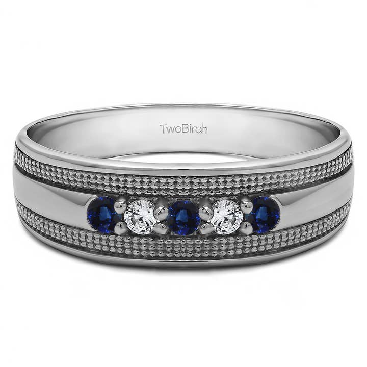 .25 CT Sapphire Diamond Mænd Ring Millgraining 925 Sølv for engroshandel hos TwoBirch