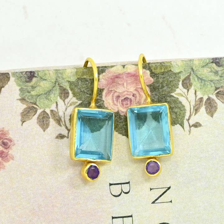 Schmuckoo Berlin - Wholesale Dangle Earrings - Inesa Earring Gold Silver 925 - Blue Topaz & Purple Amethyst1
