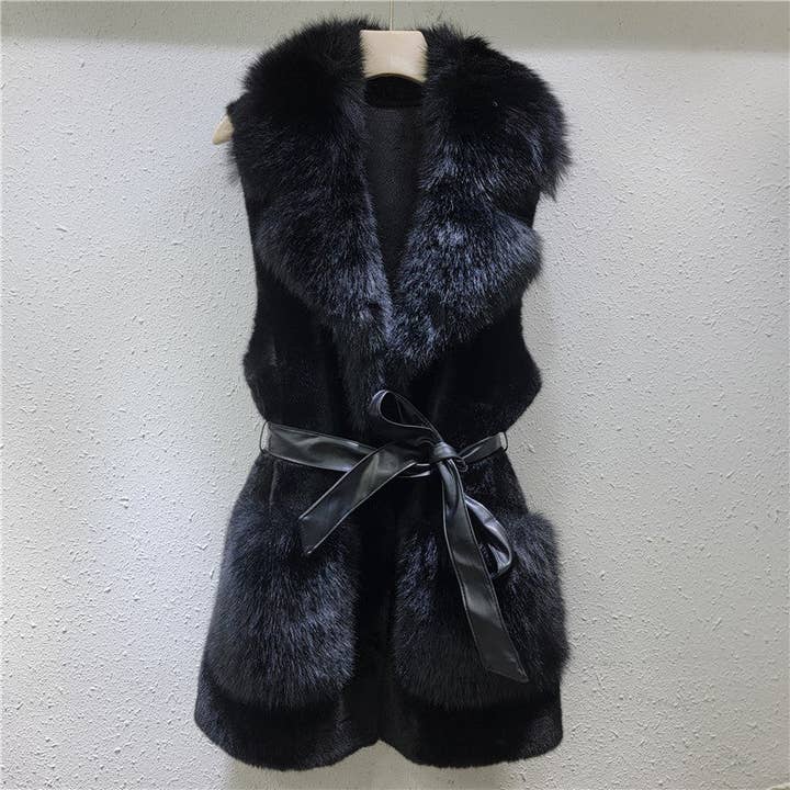 Sanyao Fashion – wholesale Väst - Dam – M214 Fuskpälsväst med slag och slipsfickor7