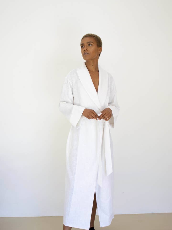 Vestaglia in lino Sade - Bianco per la vendita all'ingrosso da parte di LAAYO HOME