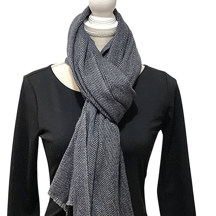 Black Handmade Herringbone Cashmere Wrap, Soft Warm Scarf, C for wholesale by Sunny Dzyns