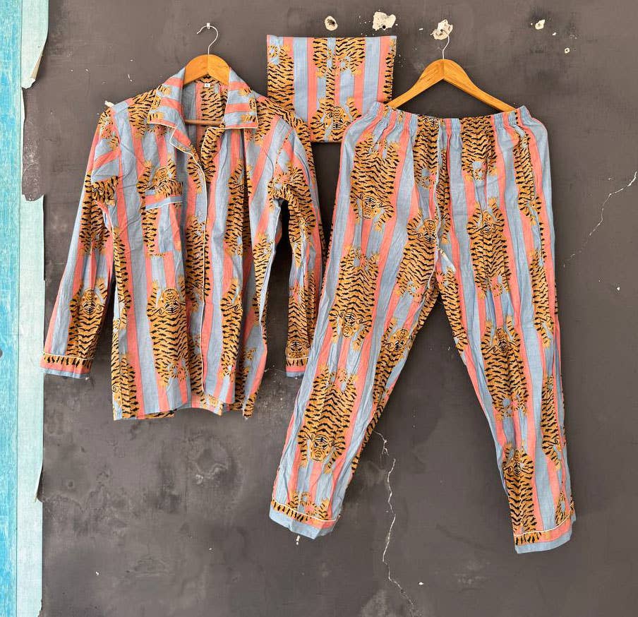 bhavnas boutique - Wholesale Sleepwear Set - Women's - PJ Set Tiger Print Women Suit Indian Cotton Night Wear Suit0