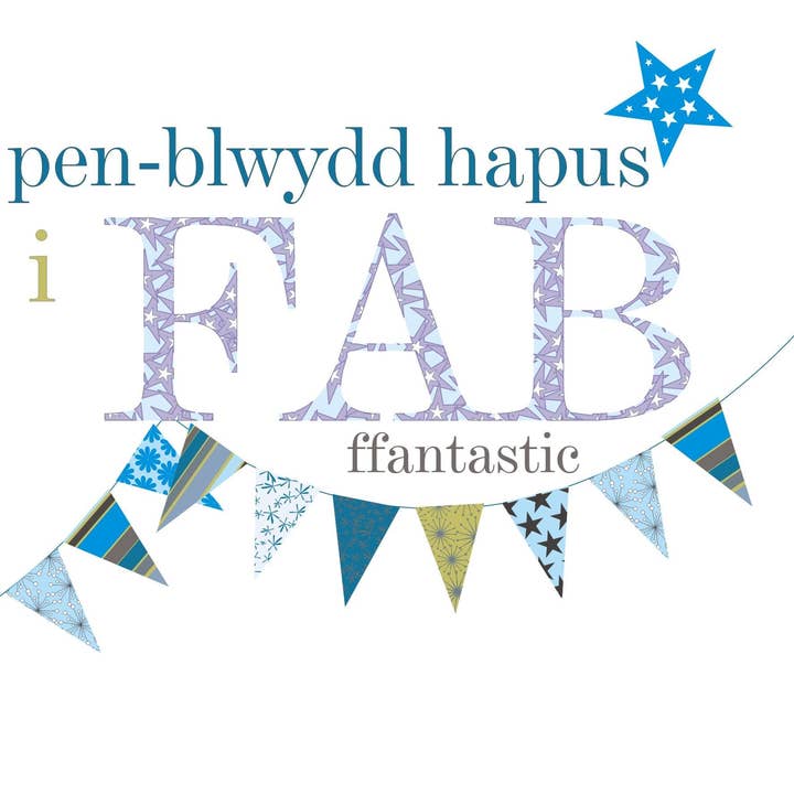 Claire Giles Ltd – wholesale Födelsedagskort – Welsh Son födelsedagskort, Penblwydd Hapus Mab, Blå Flaggor