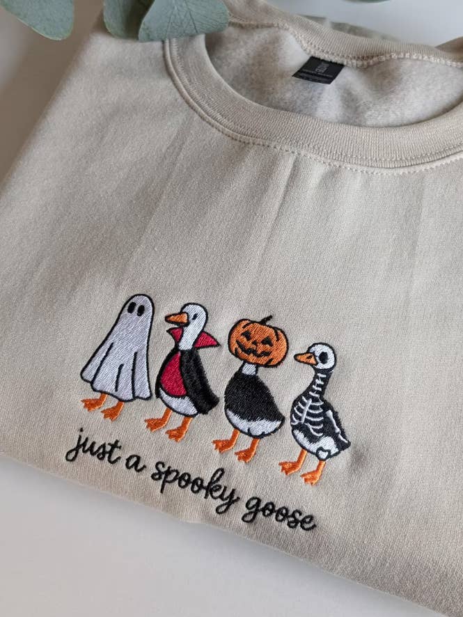 Just spooky goose embroidered crewneck sweater for wholesale by NufNuf Creations