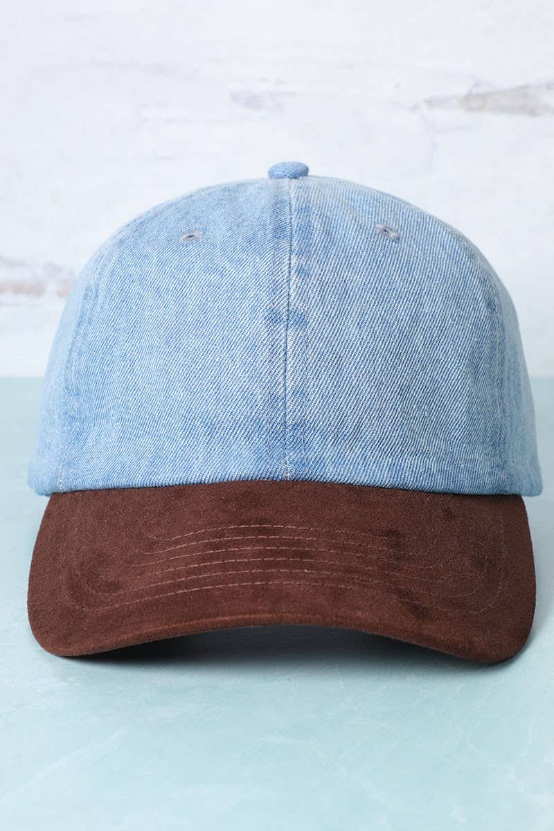 Fashion City – Engroshandel Baseballkasket - Dame – Brun ruskind visir denim baseball cap hat1