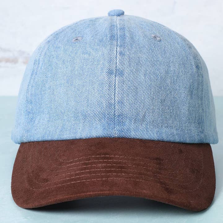 Fashion City – Engroshandel Baseballkasket - Dame – Brun ruskind visir denim baseball cap hat1