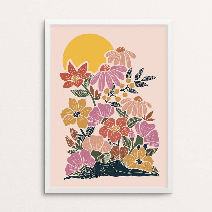 Stampa «Super Bloom» a colori su rosa per la vendita all'ingrosso da parte di Rebecca Eichten Art + Design