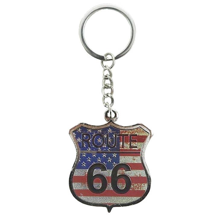 Cap Zone - Wholesale Keychain - Unisex - Route 66 Engraved Metal Souvenir Key Chain