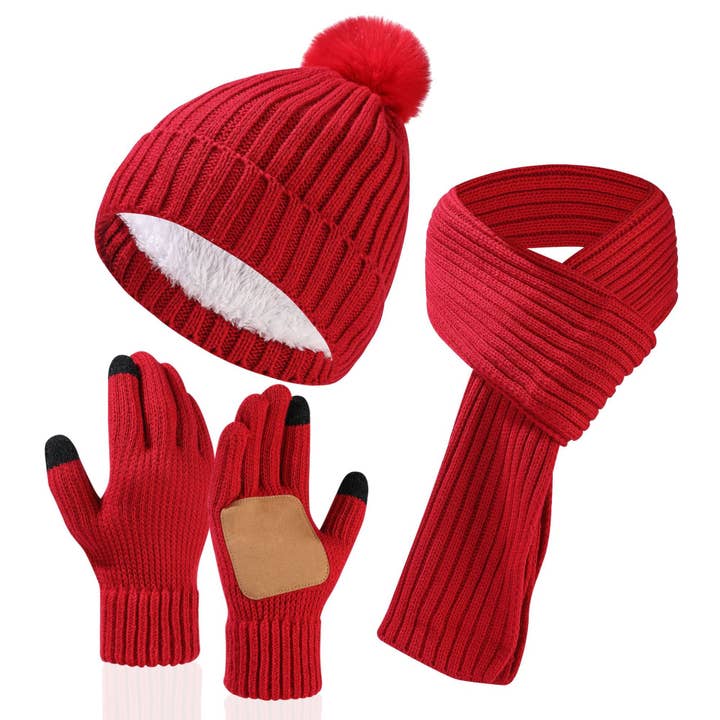 Ecovear - Wholesale Winter accessory set – women's - Knitted Solid Color Winter Hat Scarf Gloves Set3