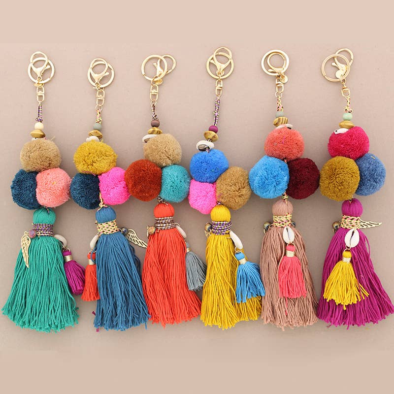 Sonata - Wholesale Keychain - Women's - Ethnic Keychain with Tassel Pompons4