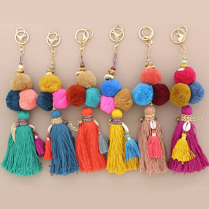 Sonata - Wholesale Keychain - Women's - Ethnic Keychain with Tassel Pompons4