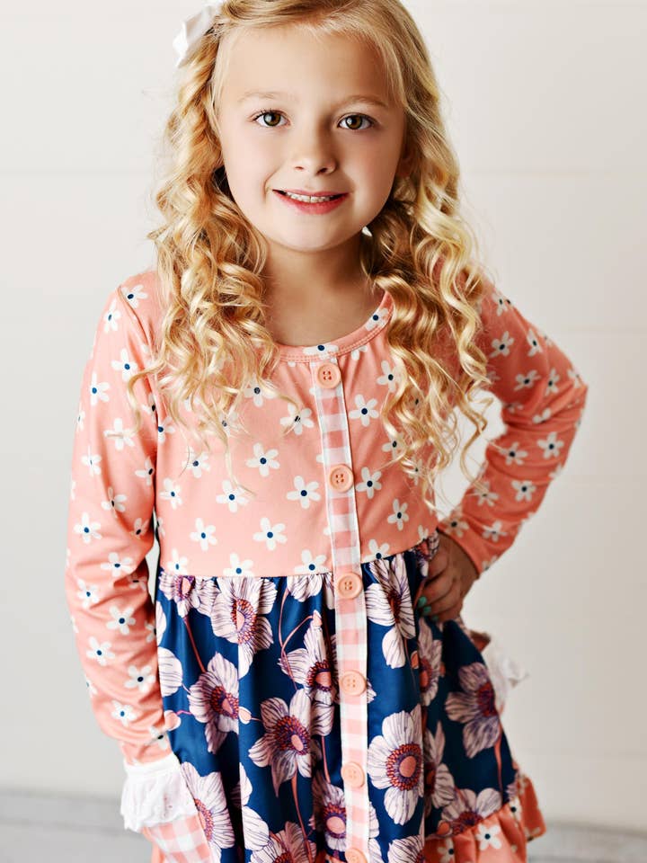 Adorable Sweetness - Wholesale Top & Leggings Set - Kids - Kids Peach Blue Pocket Ruffle Pant Fall Winter Set