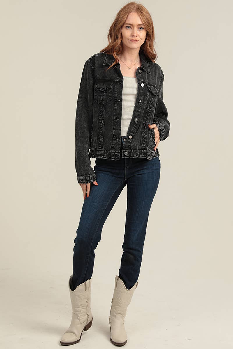 ANGIE - Vente Veste en jean – femme - VESTE EN TENCEL SJB06-ASIS ACID WASH12