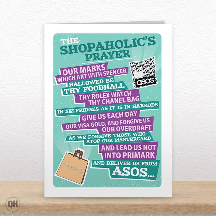 The Shopaholics Prayer Greetings Card for wholesale by Quitting Hollywood