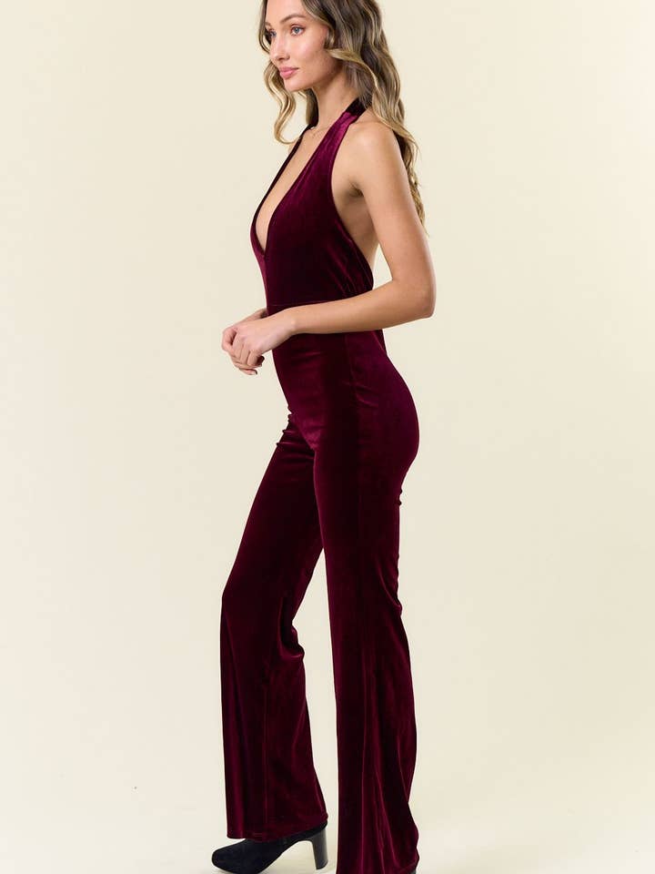 Saints & Hearts - Vente Combinaison – femme - SR4308E COMBINAISON EN VELOURS OCCIDENTAL BORDEAUX À COL HALTER4