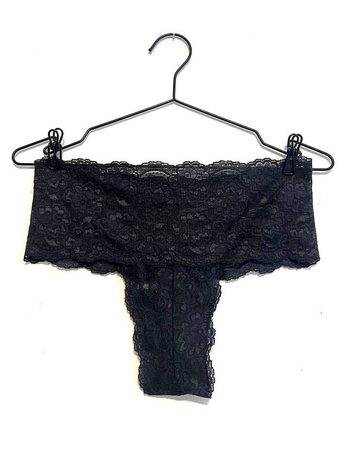 Echo High Rise Lace Thong in Black Deadstock Lace for wholesale by Clare Bare