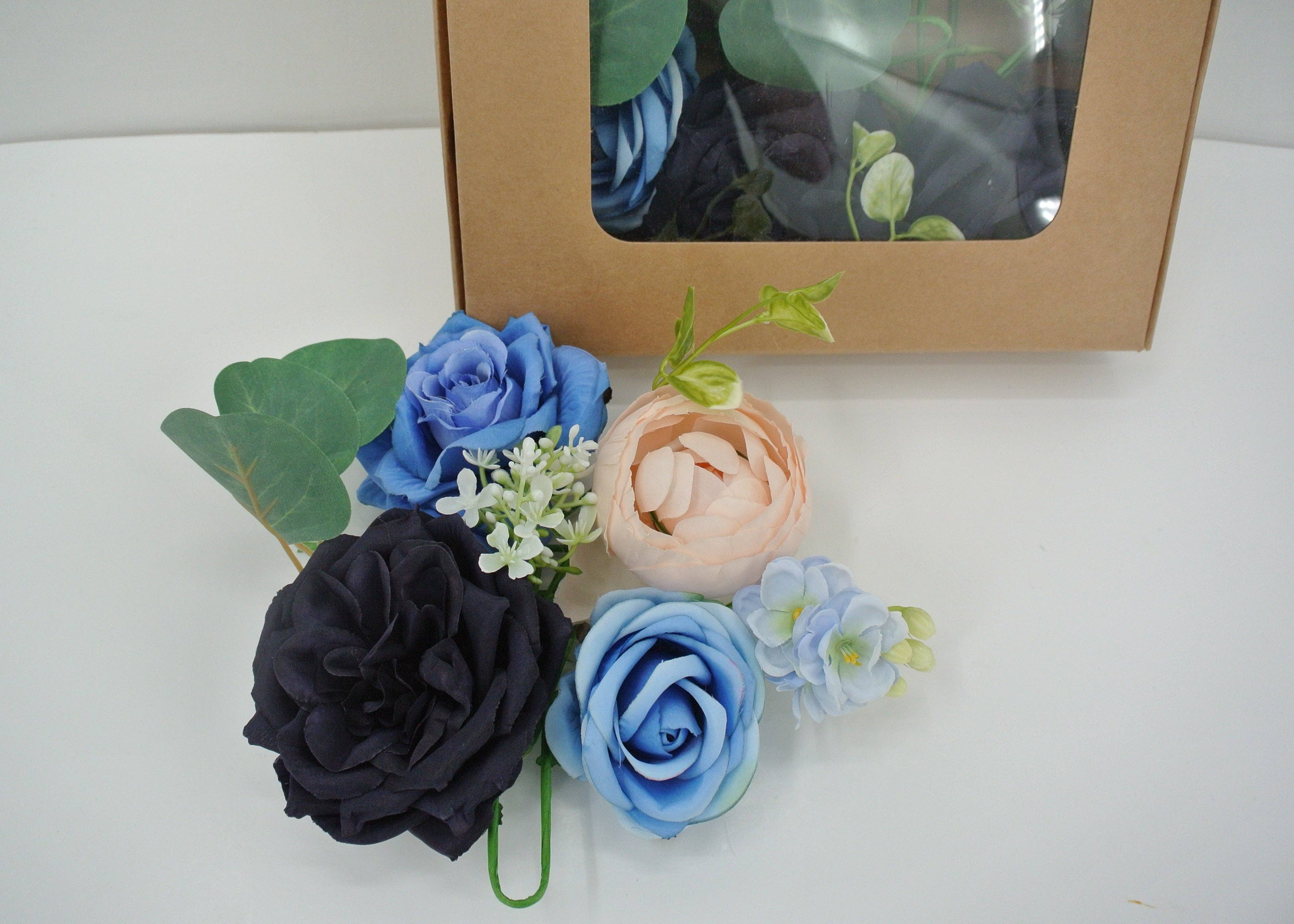 General Wholesale Inc - Wholesale Artificial Flowers - BLACK BLUE ROSE RANUNCULUS CABBAGE CORSAGE - 85036-BKBL0
