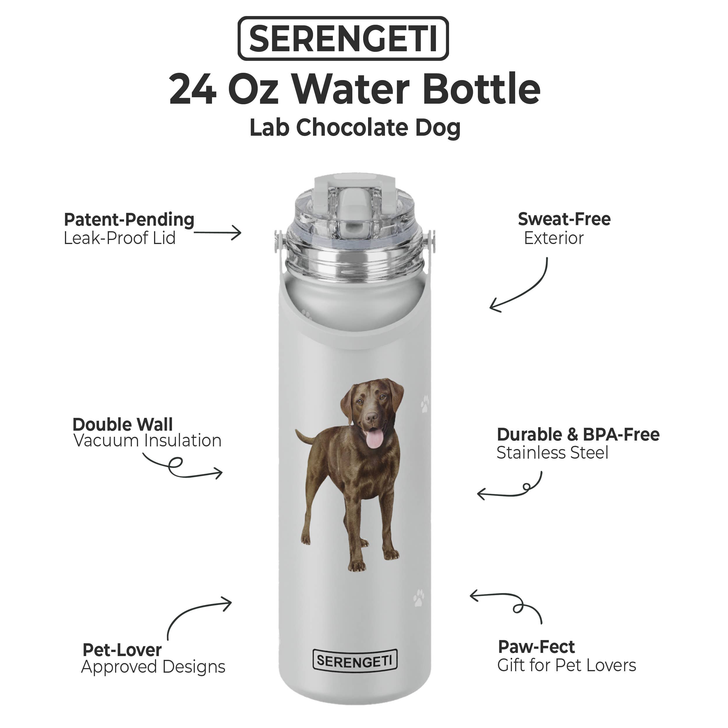 E&S Pets - Vente Bouteilles d'eau - Bouteille d'eau en acier inoxydable Labrador chocolat - 710 ml1
