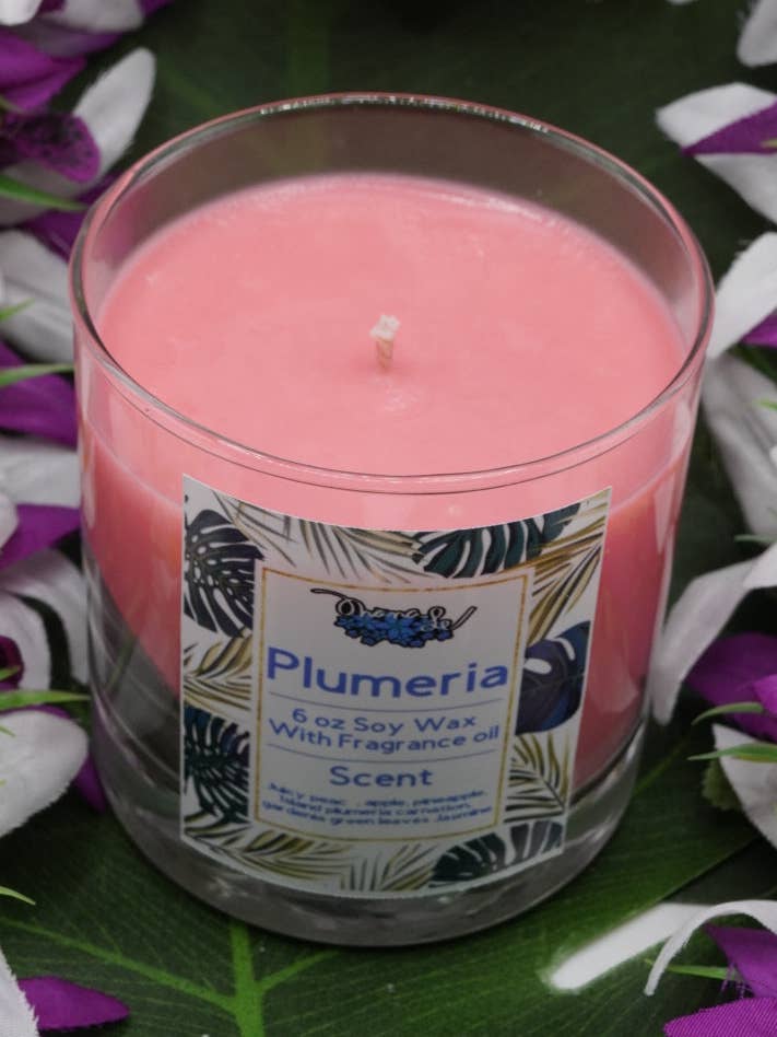 Pot en verre à mèche de coton Plumeria Soja 6 Oz pour la vente par Ohanale