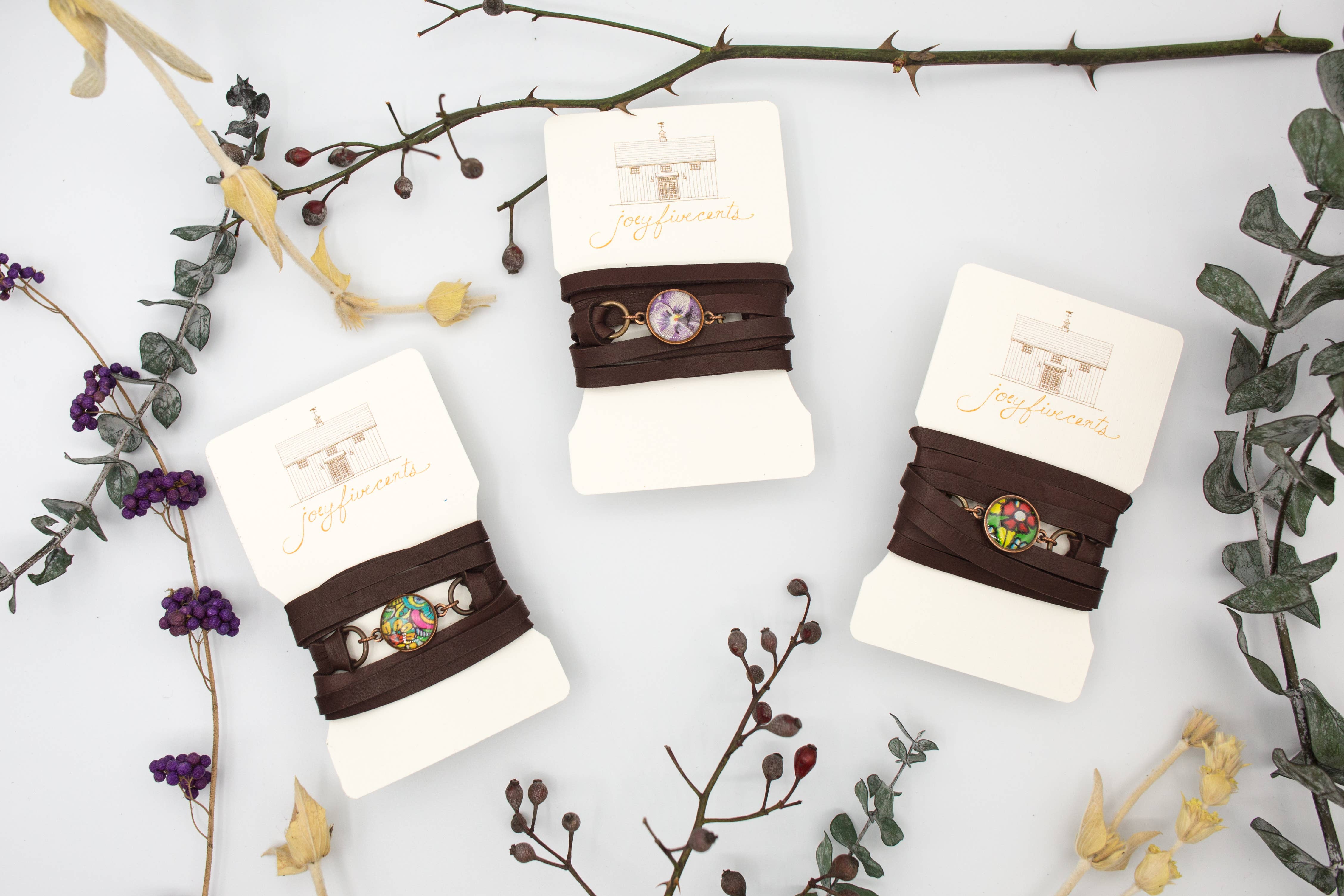 joeyfivecents - Wholesale Woven/Braided Bracelet - Leather Wrap Bracelet- color botanicals, gardening, choker2