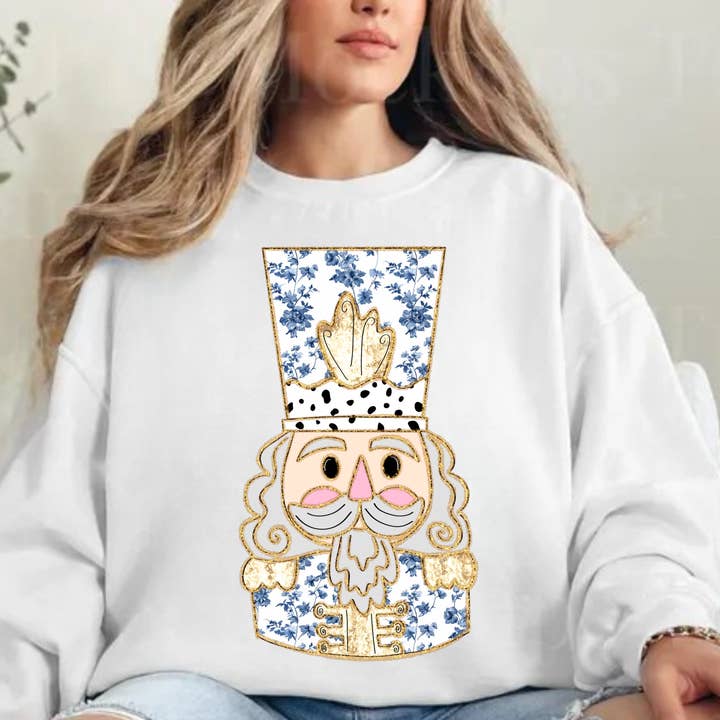 🎄 Blue Nutcracker Sweatshirt | Chinoiserie Christmas Holida for wholesale by Texas Twisted Wholesale