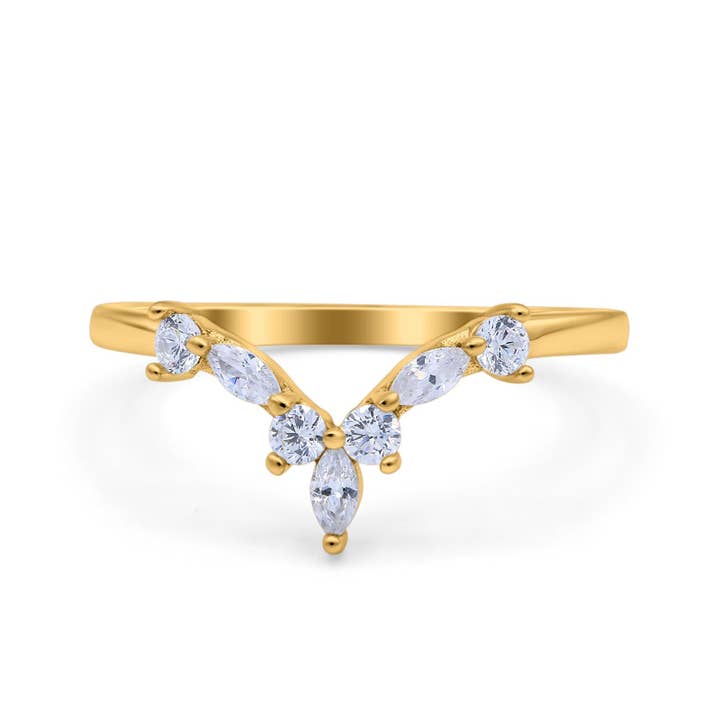 Curved Marquise Engagement Half Eternity Ring Yellow Tone, Simulated CZ for wholesale by Blue Apple Imports