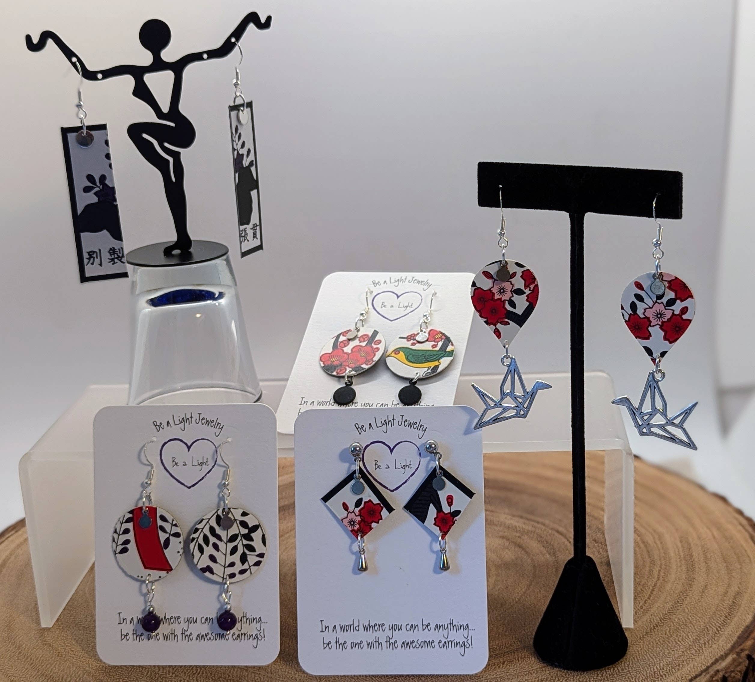 Be a Light Jewelry - Wholesale Dangle Earrings - Japanese Hanafuda earrings, Upcycled Collection #34