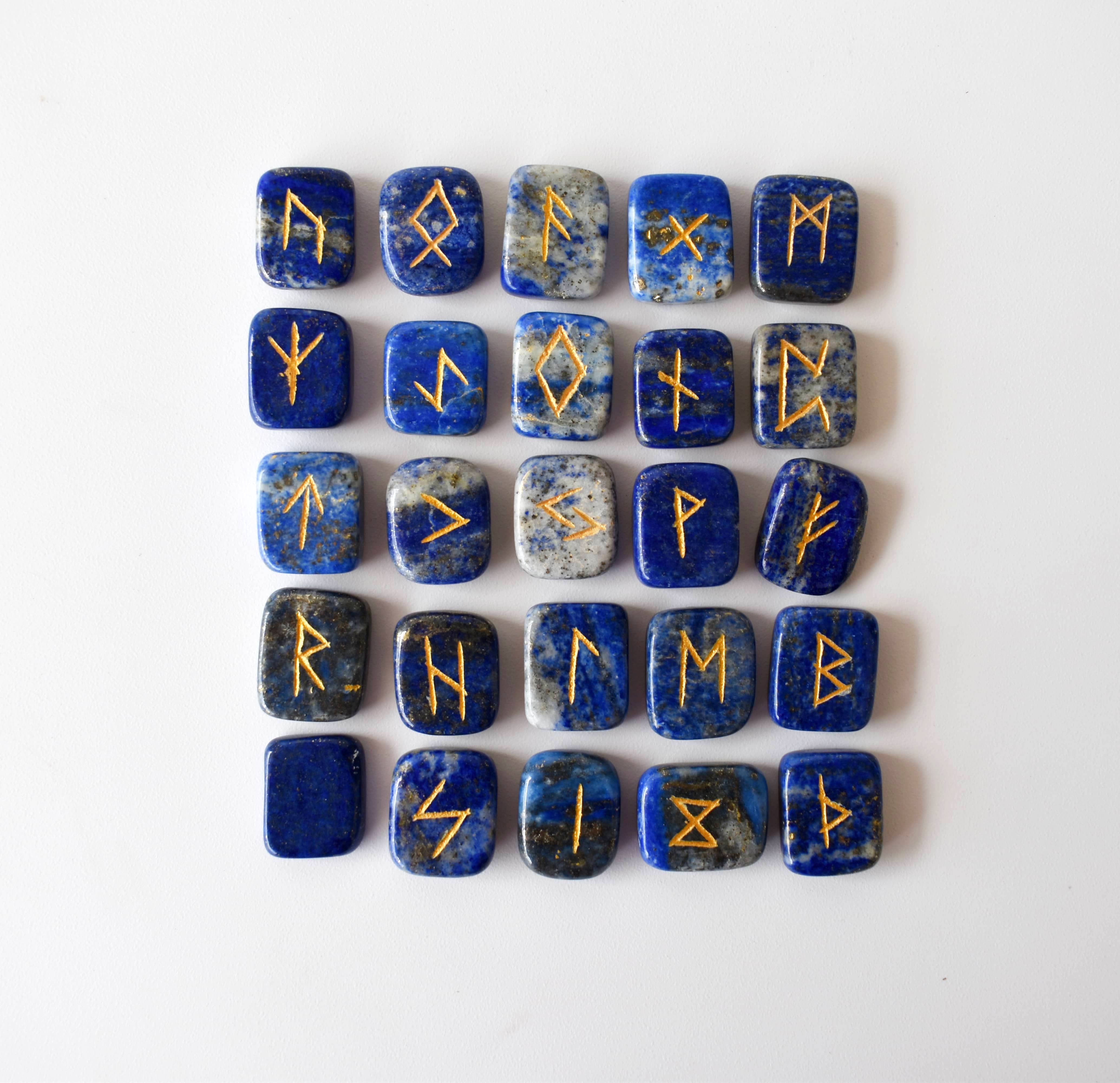 Soothing Crystals - Wholesale Spiritual Stone/Crystal - Futhark Rune Set| Lapis Lazuli | Rune Stones| Runic Crystals
