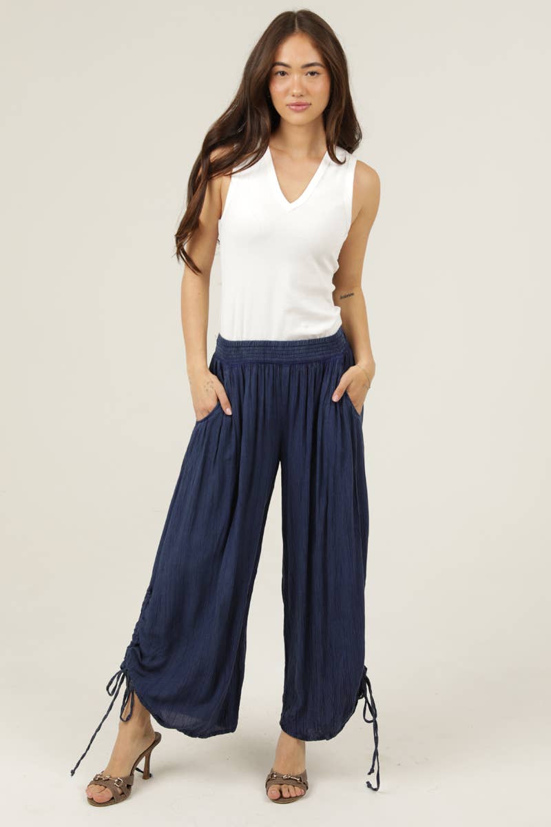 ANGIE - Wholesale Pants - Women's - B3710-ASIS SIDE CINCH WIDE LEG PANTS WITH SMOCKED WAIST AND 16