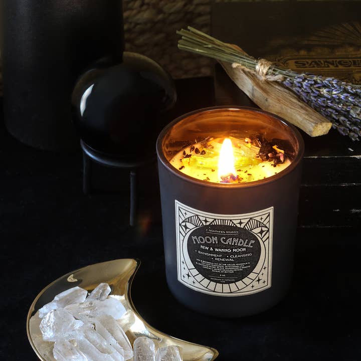 J. Southern Studio - Wholesale Jar/Filled Candle - New Moon & Waning Moon Ritual Candle with crystals and essential oils