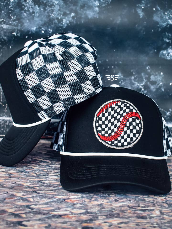 Checkered Baseball Printed Mesh Trucker Cap for wholesale by Flying S Company