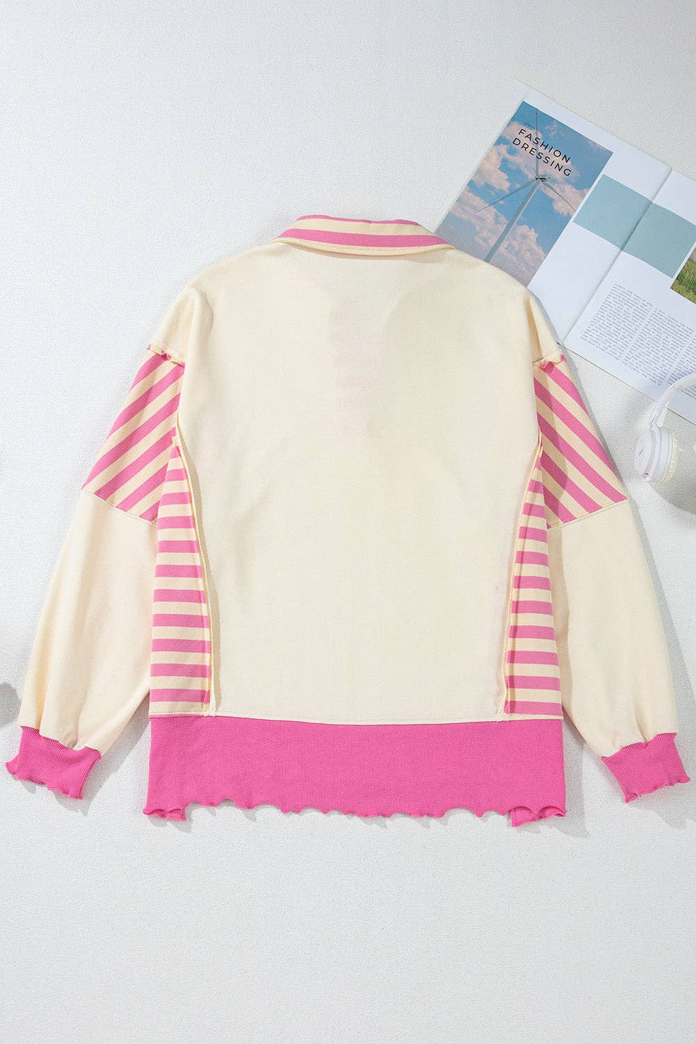 Pink Stripe Juliana Patchwork Terry Knit Top for wholesale on Faire8