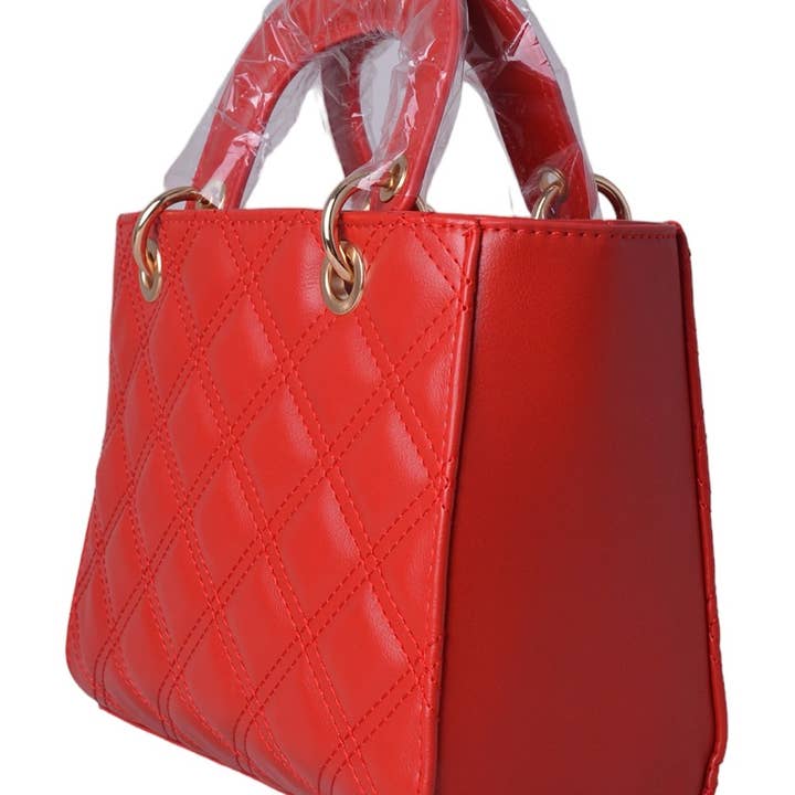 CandyPu08G Red recycled pu quilted satchel for wholesale by Jeanne Lottie Fashions Inc.