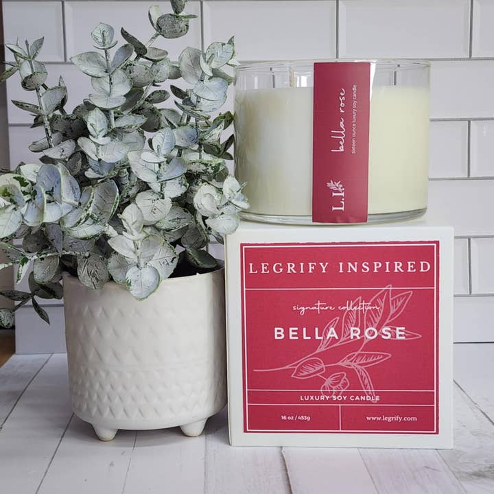 Bella Rose Classic Glass 2 Wick Soy Candle for wholesale by Legrify Inspired Luxury Candles & Home Fragrance