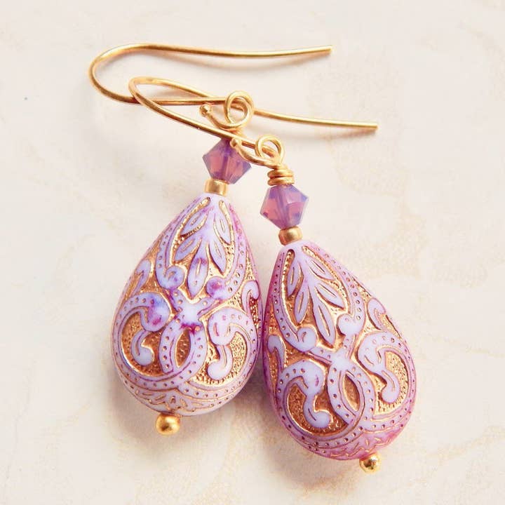 lavender teardrop earrings - paisley earrings for wholesale by The green antique trunk