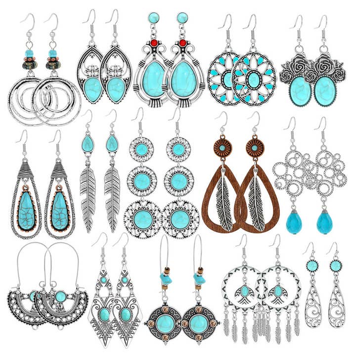 Boucles d'oreilles géométriques à pampilles en métal turquoise pour femmes pour la vente par Halcyon Outfitters®