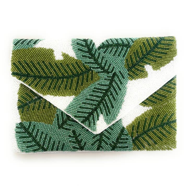 Cartera de Mano con Cuentas de Hojas de Palma (Blanca) para venta al por mayor de Twine and Love