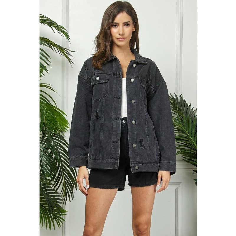 Veveret - Wholesale Denim Jacket - Women's - Med Wash Distressed Classic Denim Jacket8