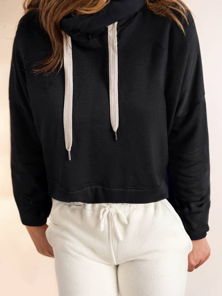 Solid Drop Shoulder Drawstring Cropped Hoodie for wholesale by LA Society