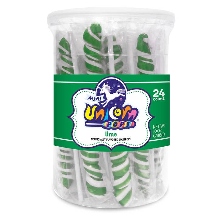 Sucettes Mini Licornes Spirale Twist Vert Citron 24 pcs 16,5 cm pour la vente par Long Island Candy Factory