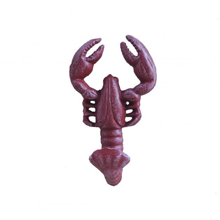 Hampton Nautical - Wholesale Wall Hook - Vintage Red Whitewashed Cast Iron Wall Mount Lobster Hook 5"1