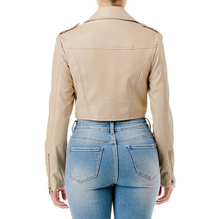 Paperdoll - Wholesale Jacket - Women's - MICRO CROP PU LONG SLEEVE BIKER JACKET2