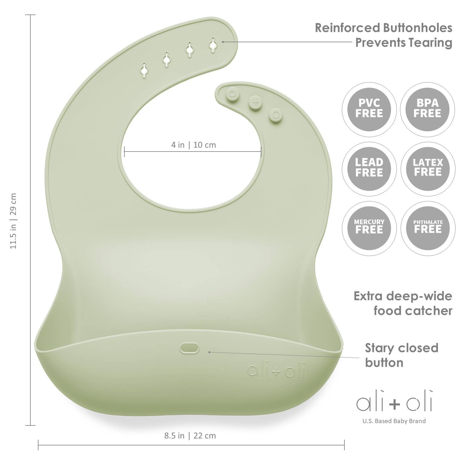 Ali+Oli - Wholesale Bib - Baby - Silicone Baby Bib Roll Up & Stay Closed (Light Sage)3